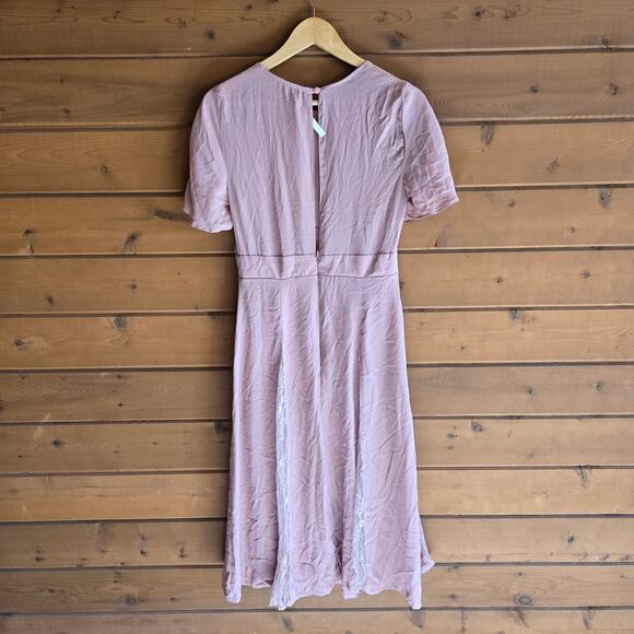 Asos Dress Dusty Rose Pink Lace Panel Midi Swing Romantic Prep NWT 6 Bridesmaid - Picture 3 of 6